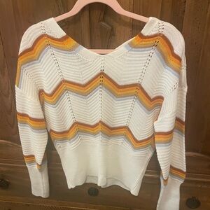 V-Neck Chevron Knit Sweater - White, Orange, Yellow
